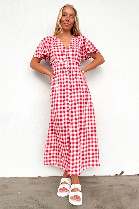 Wilder Midi Dress Red Gingham